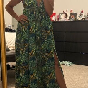 Blush & Belle Green Leaf Print Dress